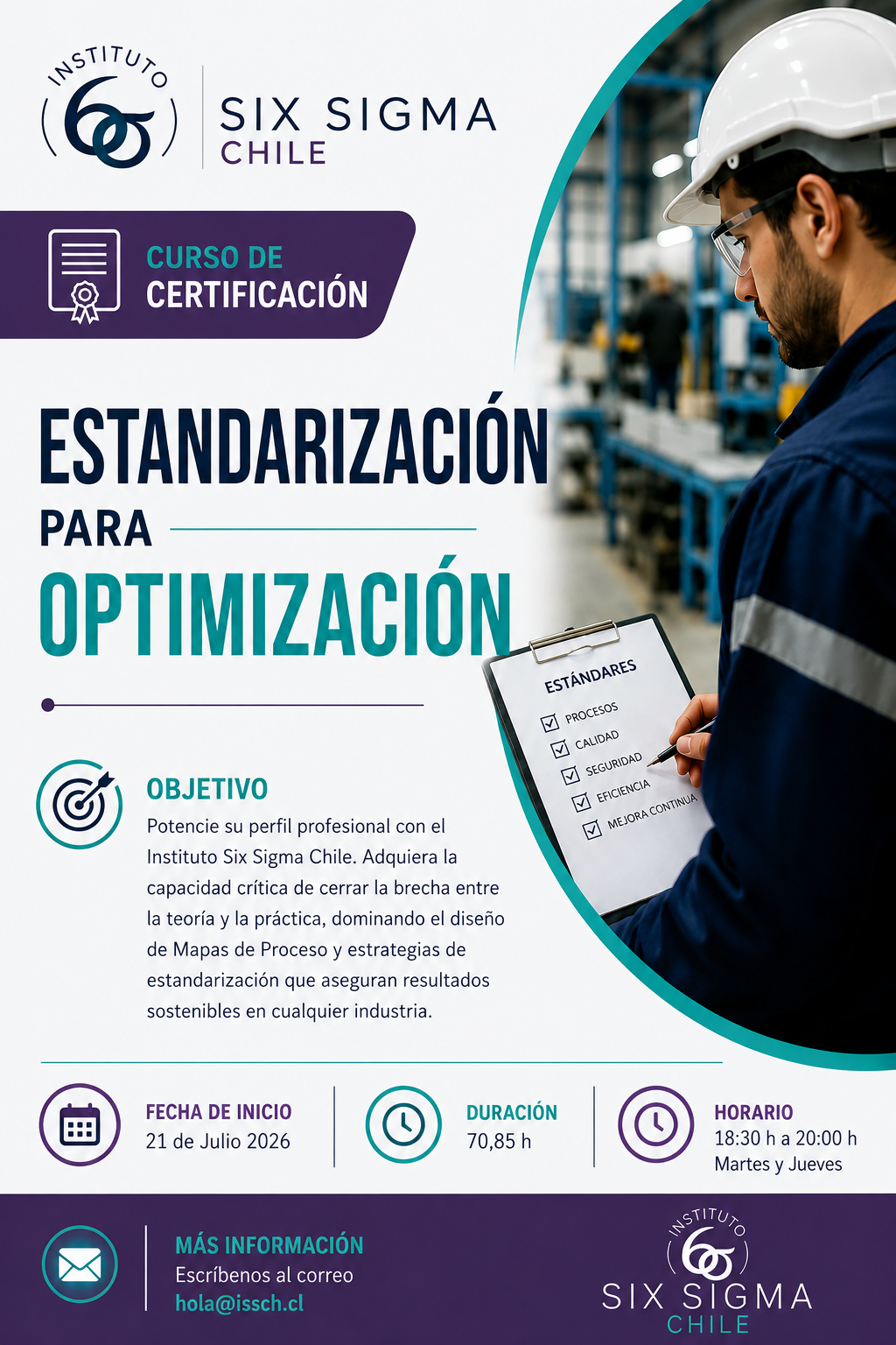 Flyer Curso de certificación Estandarización para Optimización del Instituto Six Sigma Chile